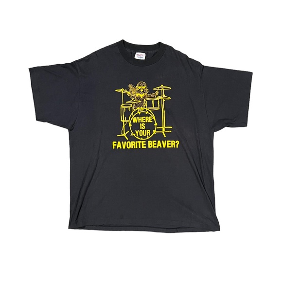 True Vintage Mens where is your favorite beaver t shirt black 1990s XXL - Picture 1 of 4